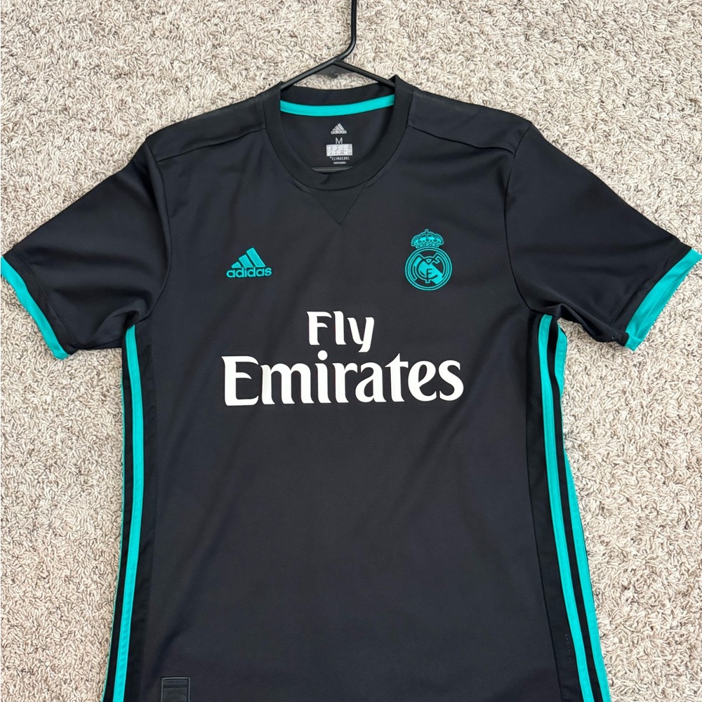 Adidas Black and Teal Soccer Jersey
